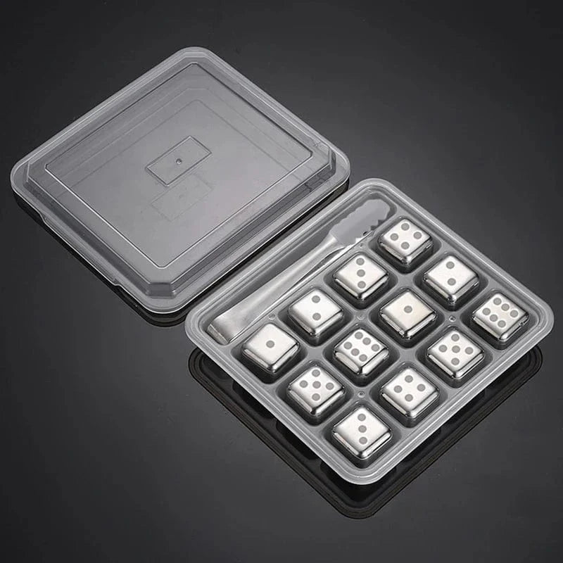 12 Återanvändbara Inox-isbitar i form av tärningar
