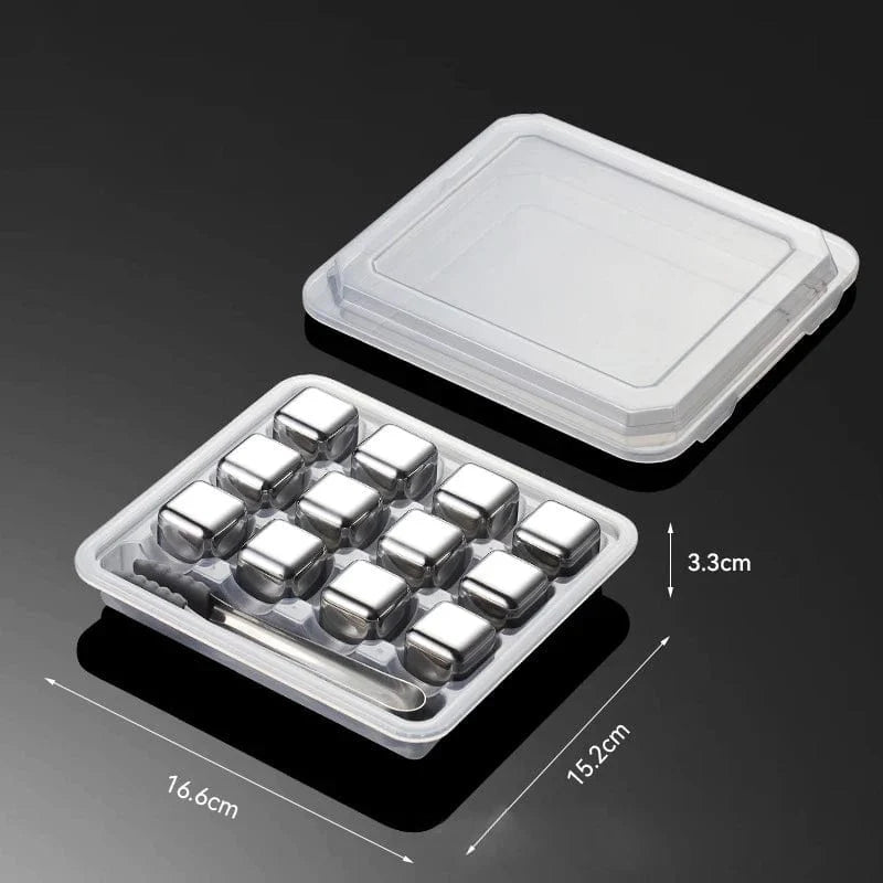 12 Återanvändbara isbitar i rostfritt stål formade som tärningar