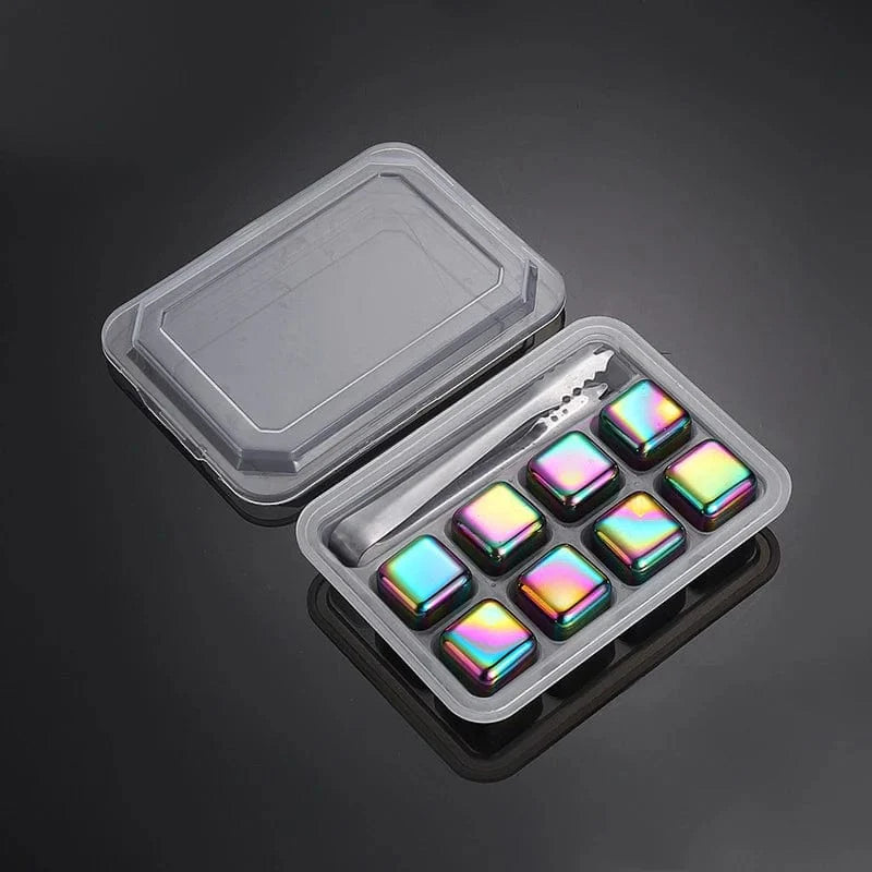 8 Återanvändbara isbitar i rostfritt stål i form av tärningar med regnbågens färger