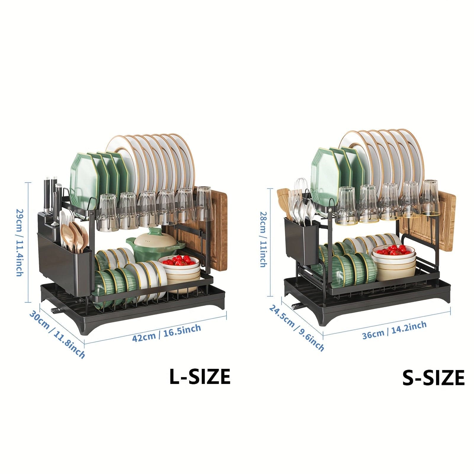 Dubbelt våningsdiskställ med bestickhållare och avrinningsställ, Multifunktionell diskplatsbyggare, Stort kapacitet, För köksbänken.