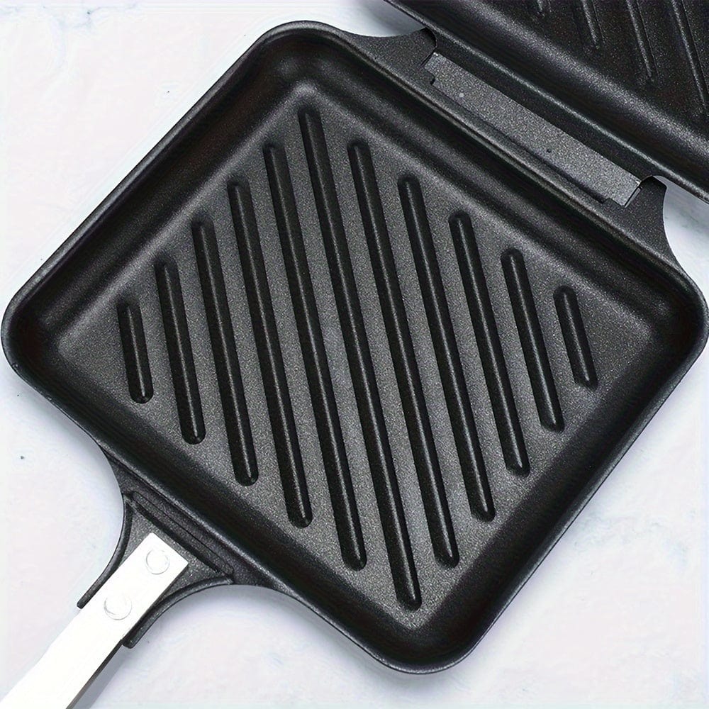 Grill för smörgåsar avtagbar för gas/induktion, non-stick plattor, svart