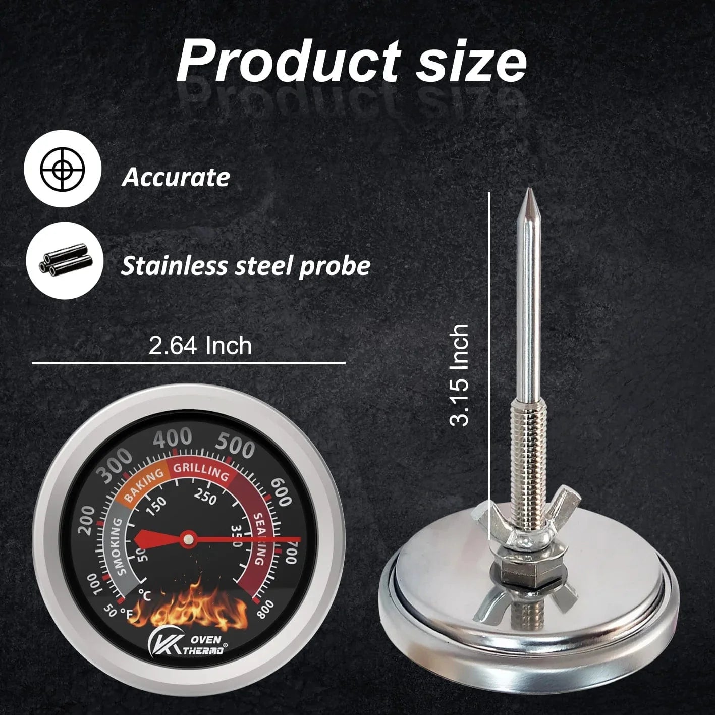 KT THERMO Grilltermometer Barbecue Kolgrill Rökare Temperatursensor Grill Pit Ersättningstermometer för BBQ Köttlagning