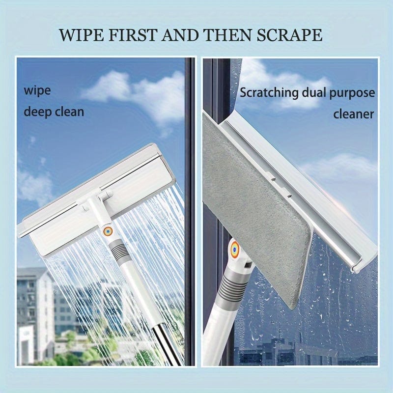 Teleskopisk 2-i-1 Fönsterputsare, Rotationsmopp och Skrapa, Fönsterskrapa, Bil Vindruteskrapa 1 st