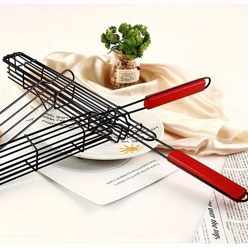 Kebabgrillkorg i rostfritt stål med non-stick - För Hot Dogs, Korvar - Bärbar och praktisk BBQ