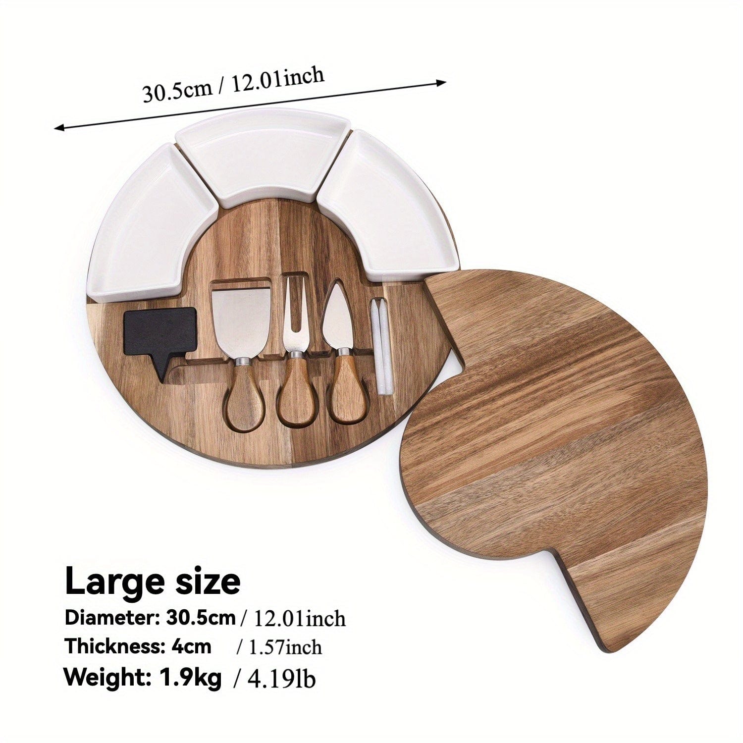Ostbräda i trä med kniv och gaffel, idealisk för hemmaköket 30,5 cm/12,01 tum - Premium Akacia Trä