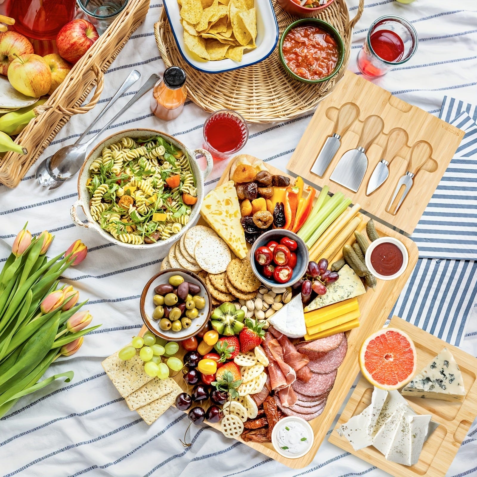 Bambooställ med ostkniv och keramikskålar - Gåvoset优 - FN63926 Beige