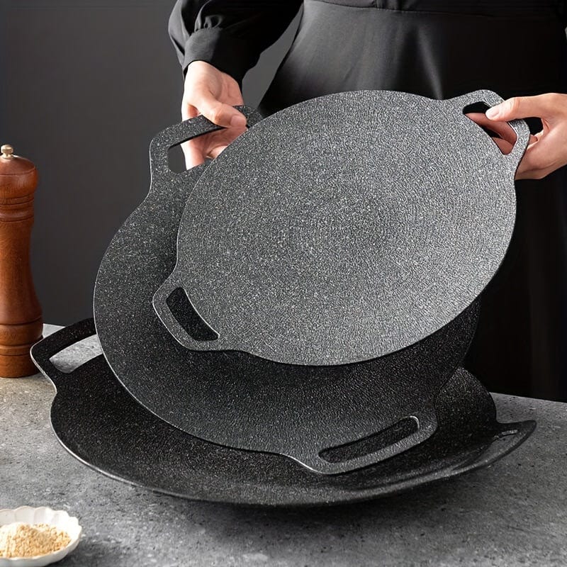 Gjutjärnsstekpanna, rund form, Maifan-stens non-stick beläggning, grillpanna med handtag - NK103563 24CM