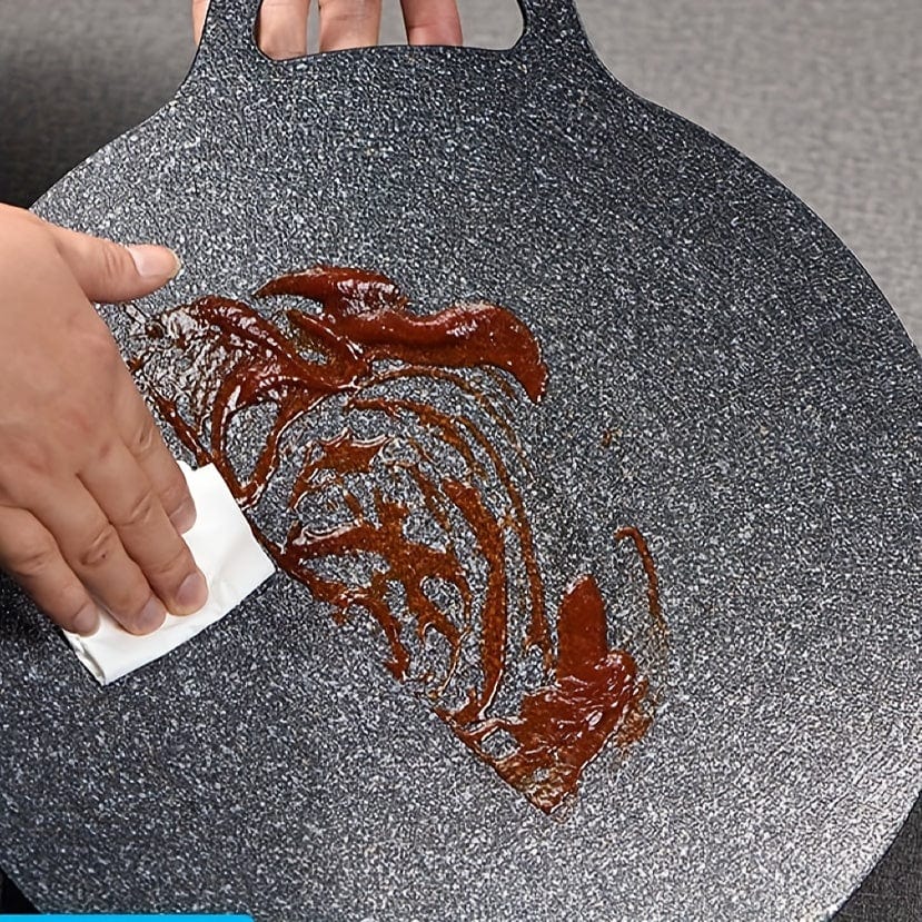 Grillpanna i gjutjärn, rund form, beläggning av Maifan-sten, grillpanna med handtag - NK103563