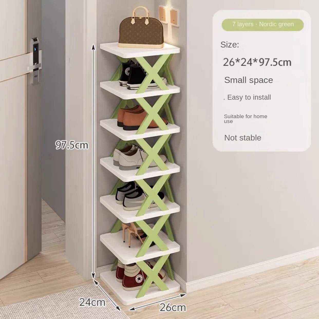 Multifunktionell skoförvaring 7 våningar / Grön