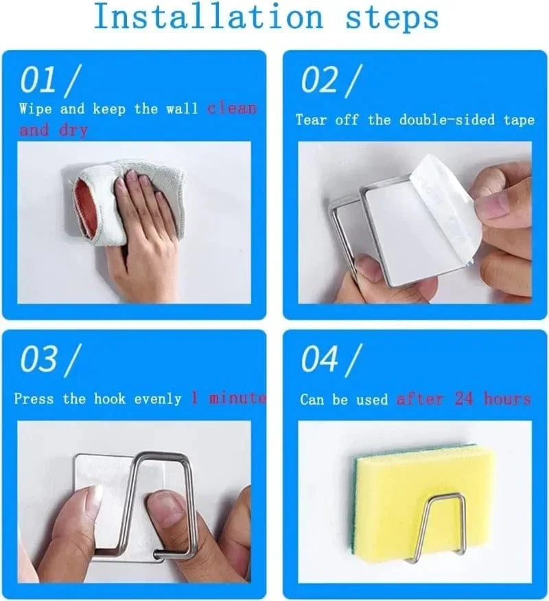 1-6 delar Kökets Rostfria Stål Diskbänk Svamp Hållare Självklistrande Avlopp Torkställ Hylla Heminredning Väggkrokar Förvaringsorganisatör