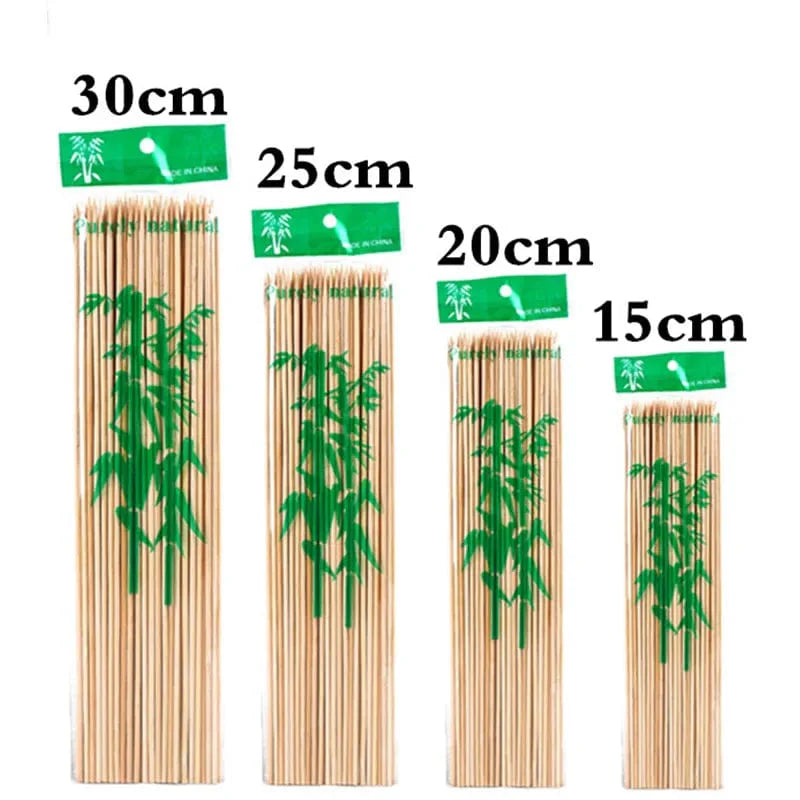 100 st Bamboo Spett Starka Engångs Barbecue Frukt Naturliga Träspett Barbecue Fest Buffé Mat BBQ Verktyg Tillbehör 3.0x25CM 100Pcs