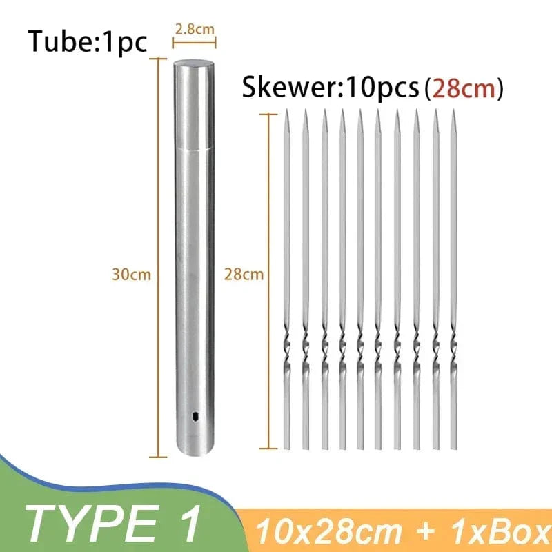 5/20Stk Rostfritt Stål Grillspett Återanvändbara BBQ Spett Kebab Järnsticks För Utomhus Camping Picknick Grillverktyg 11Stk 28cm