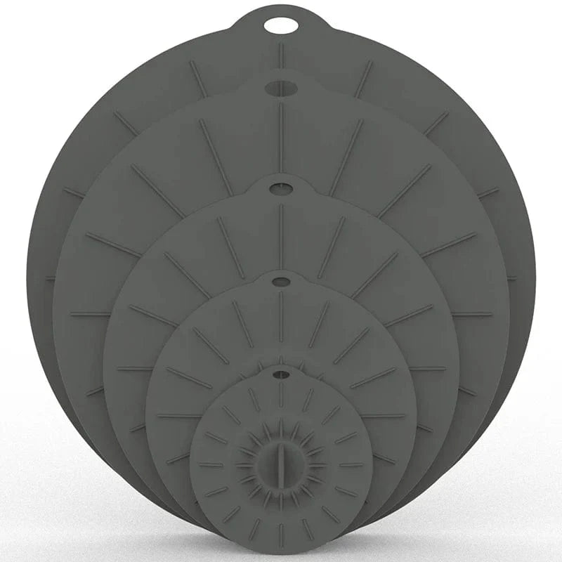 5 Återanvändbara Silikonmatlådor för att Täckaa Skålar och Burkar 5 stycken grå