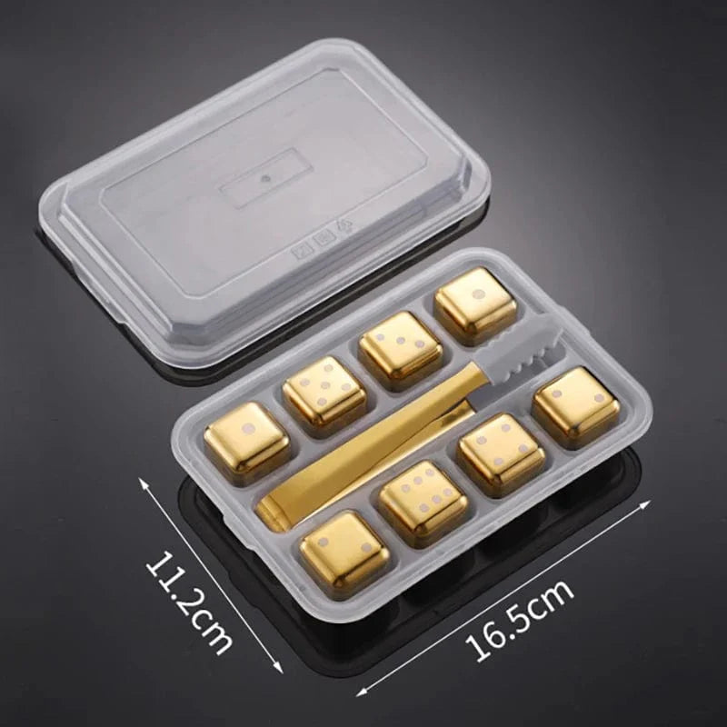 8 Återanvändbara Inox Tärningsformade Isbitar i Guld