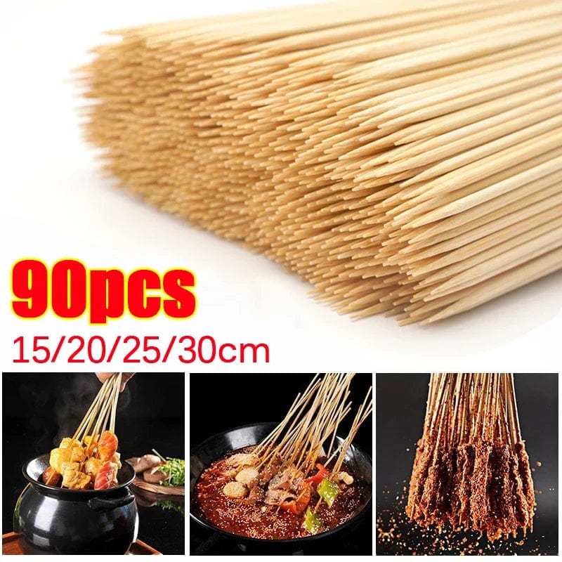 90 st Disposable Bamboo Stick Food Grade Bamboo Skewer Sticks Naturligt trä Lång pinne för grillning Frukt BBQ-verktyg 15/20/25/30 cm 30 CM