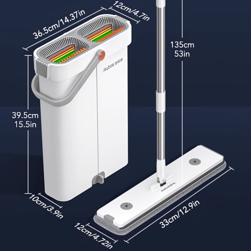 Mopp med hink för handfri urvridning och regnbågsskrubb - Multifunktionell rengöring för huvudrum - Hållbara material 【33cm】1 mopp + 1 mopp hink + 2 moppar