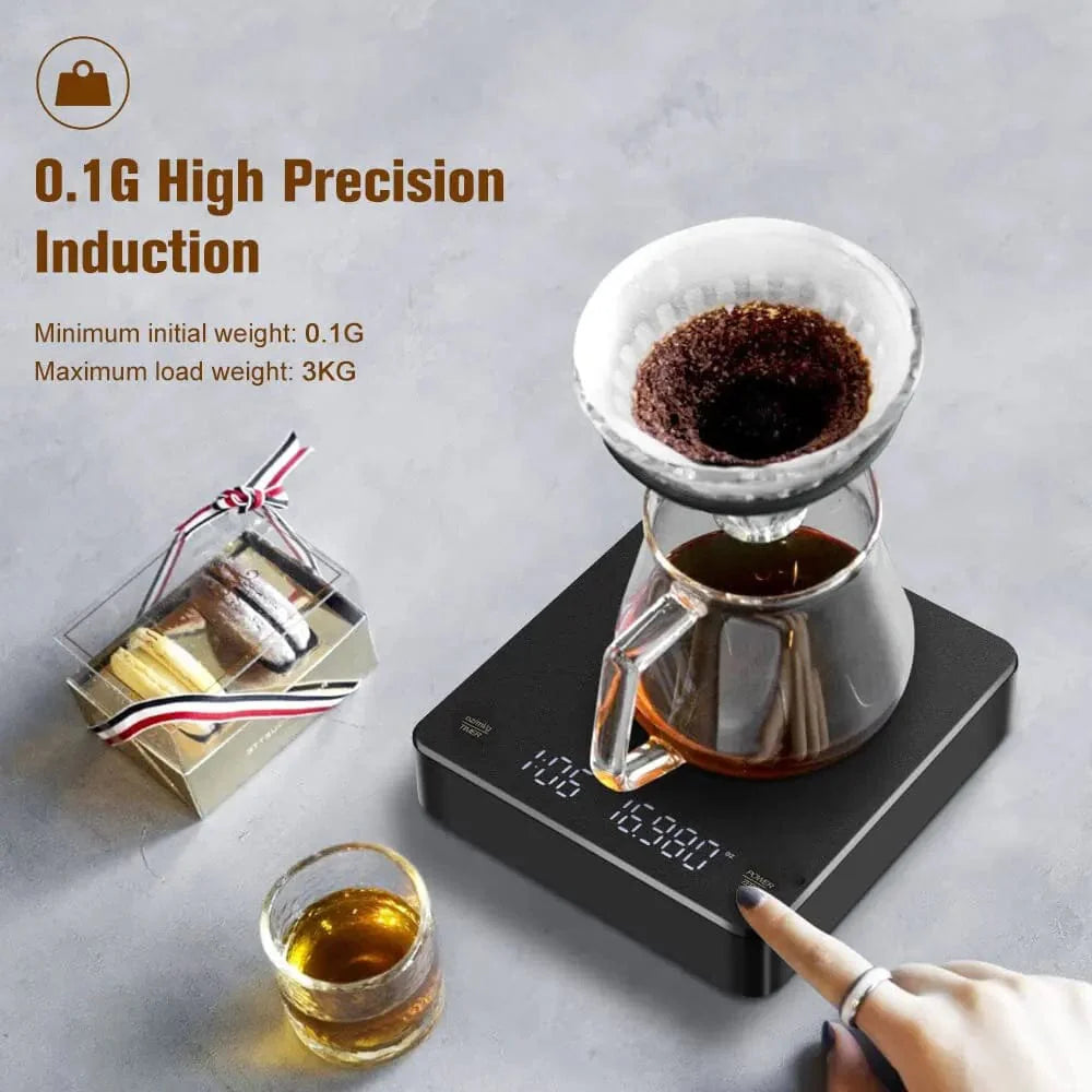 Digital kaffeekvikt med timer, LED-skärm, Espresso, USB, 3 kg max. Vikt 0,1 g precision i Oz/ml/g KINA / 3 kg / svart