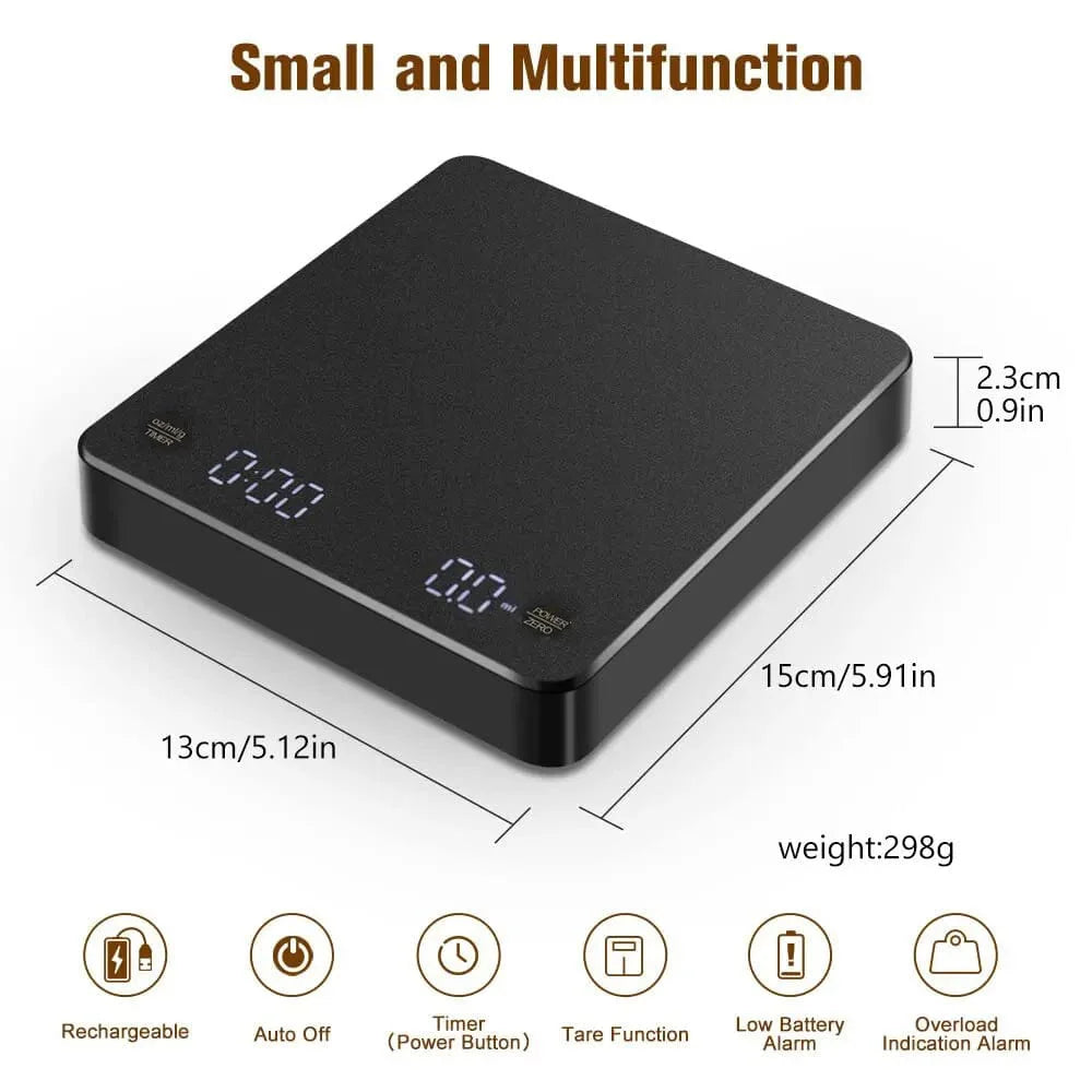 Digital Kaffevåg med Timer LED-skärm Espresso USB 3kg Max. Vågning 0.1g Precision i Oz/ml/g KINA / 3Kg / svart