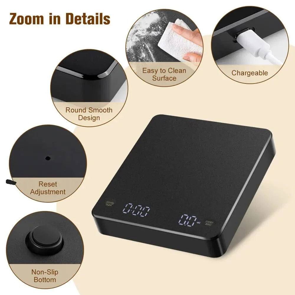 Digital Kaffevåg med Timer LED-skärm Espresso USB 3kg Max. Vågning 0.1g Precision i Oz/ml/g KINA / 3Kg / svart