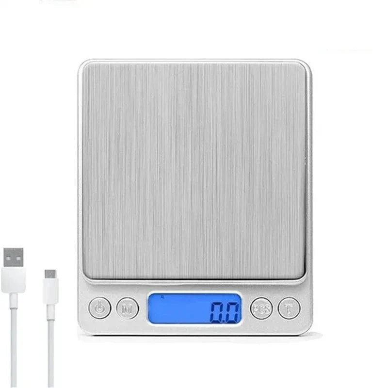 Digital Kökvåg i Rostfritt Stål ABS - 3kg/0.1g - LCD Bakgrundsbelyst - Nollställningsfunktion 3000g 0.1g USB