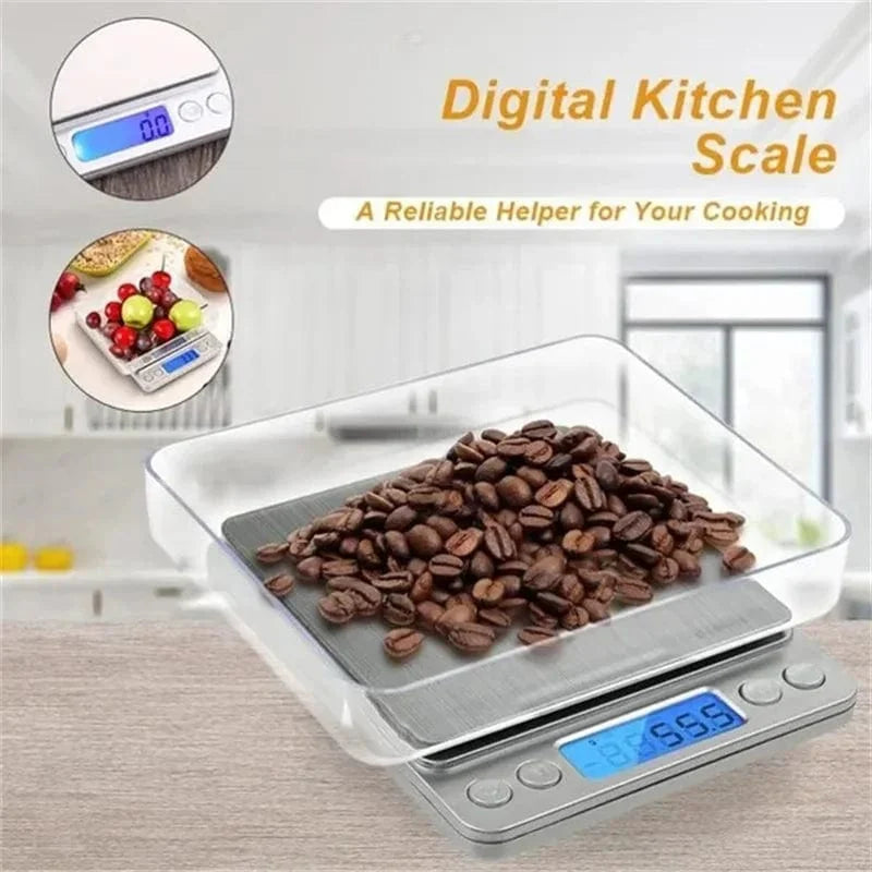 Bärbar Digital Köksskala i Rostfritt Stål ABS - 3kg/0.1g - LCD Belyst - Tarefunktion