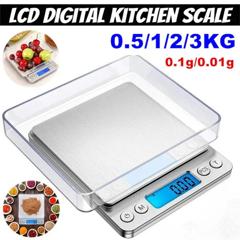 Bärbar Digital Köksskala i Rostfritt Stål ABS - 3kg/0.1g - LCD Belyst - Tarefunktion