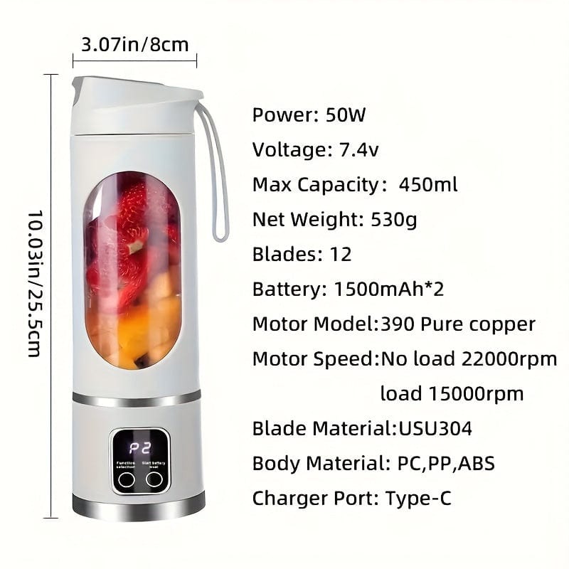 USB-uppladdningsbar blender med LED-display - 450 ml, perfekt för smoothies och milkshakes