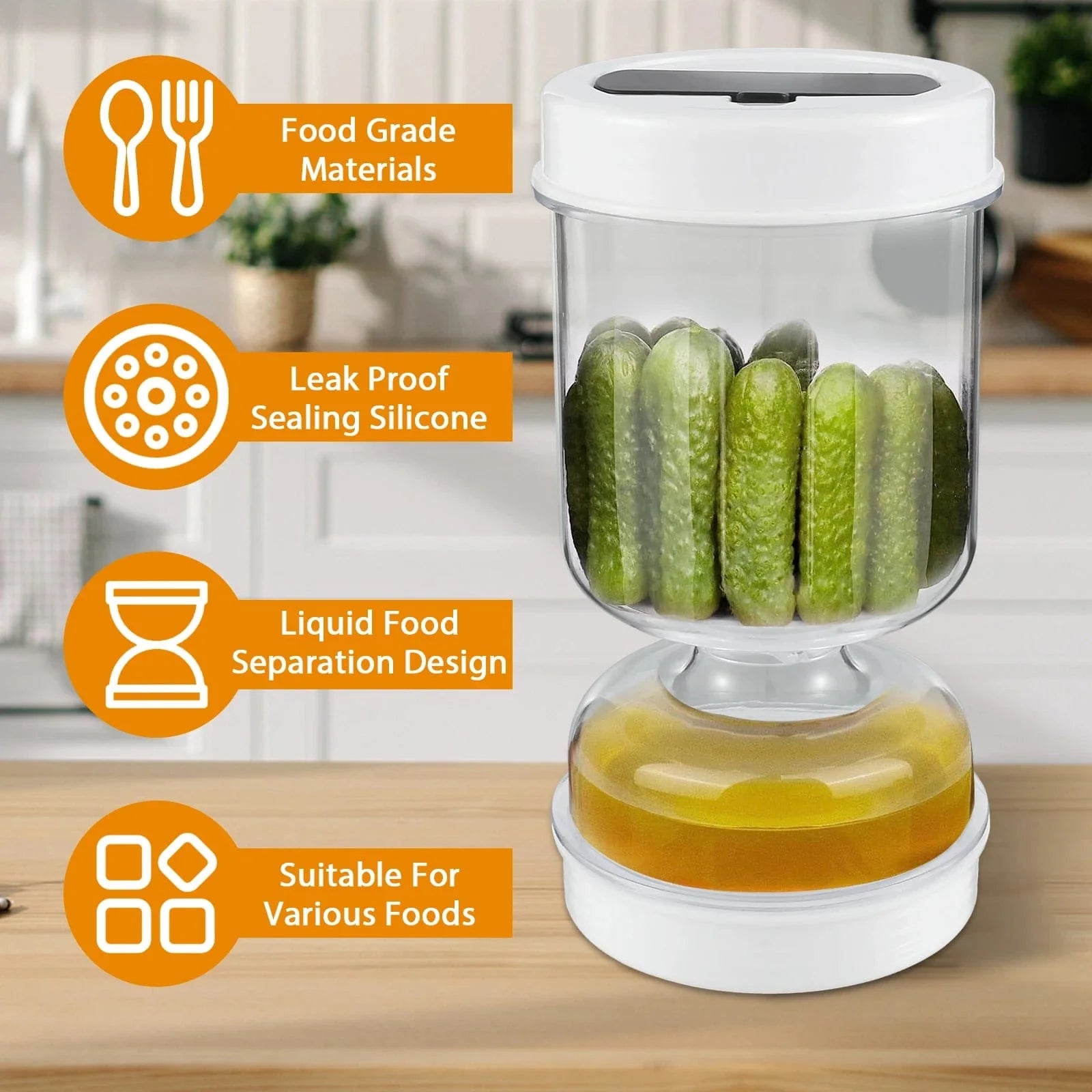 Picklesburk med Gafflar - Dispenser för Pickles och Oliv - Gurkbehållare för Kök Set