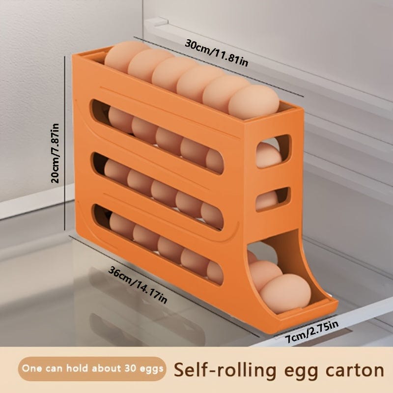 Automatisk Förvaringslåda för Ägg i Polypropen - Äggorganisatör för Kylskåp (30 Ägg) Orange