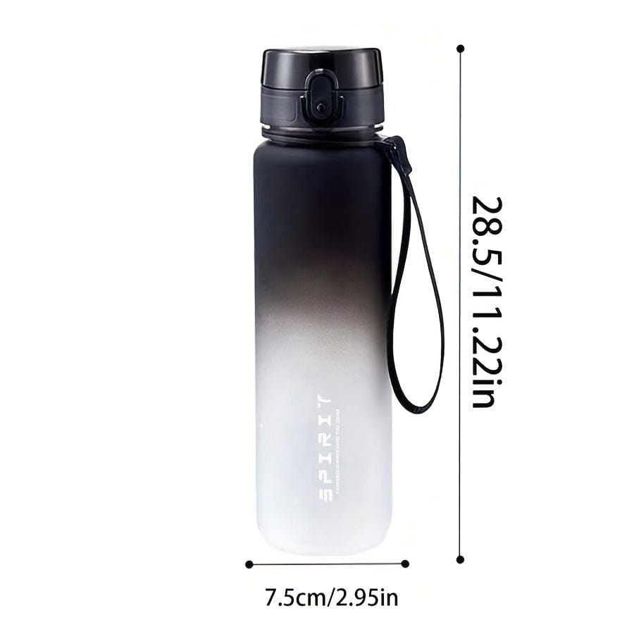 Vattenflaska Sport i Plast 500ml - Läckagesäker - För Camping, Vandring, Fitness - Födelsedagspresent i Svart och Vit Gradient / 1000ml