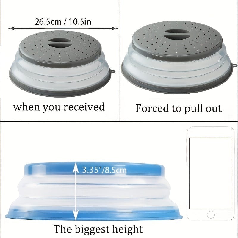Fällbart Ventilerat Mikrovågslock med Handtag, Tvättbart Matfilter, Kökstillbehör