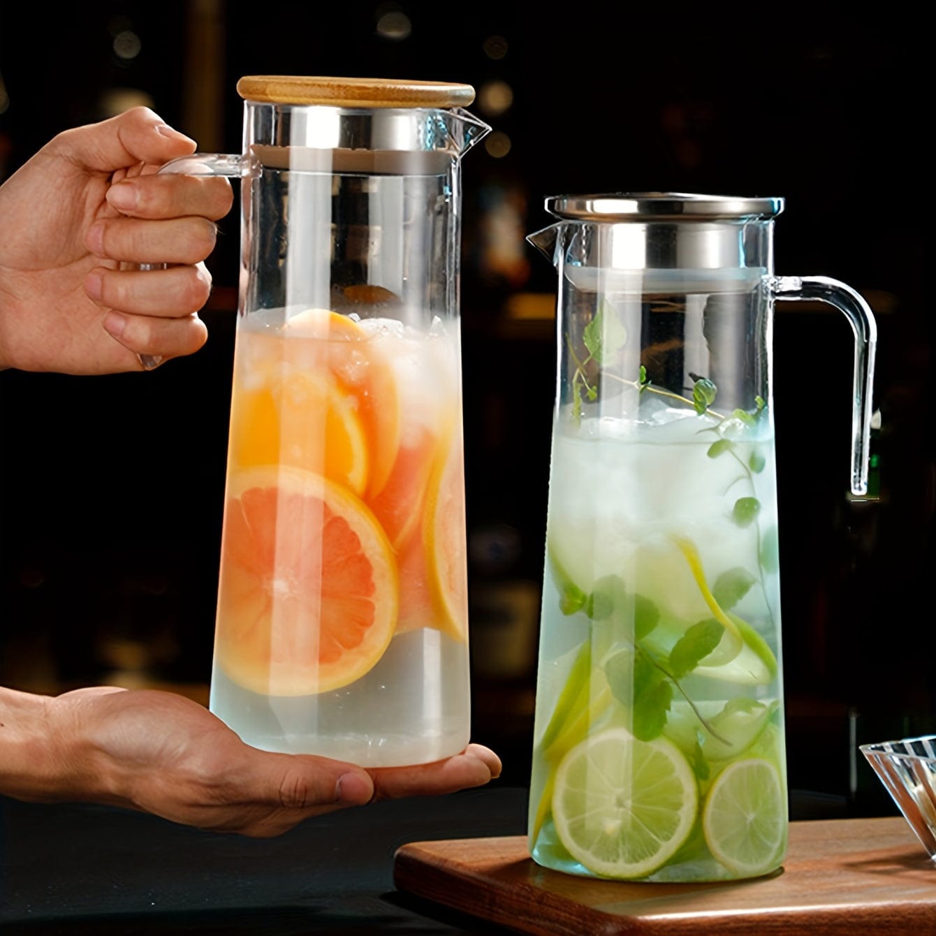 Ju Carafe med lock, 1600ml/2000ml, i plast, för Bubble Tea och andra sommardrycker.