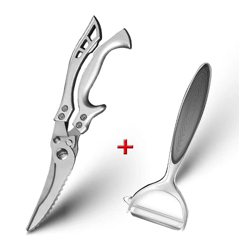 Köksax med blad i rostfritt stål 4Cr - MYVIT silver med skalare / Skickas inom 24 timmar