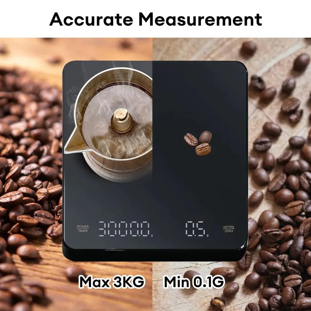 Digital kaffeskala med timer LED-skärm Espresso USB 3kg Max.Väger 0.1g Hög precision Mäter i Oz/ml/g köksvåg svart