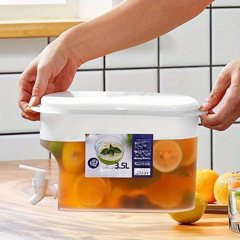 Distributionsapparat för Drycker i Plast med Kran - XXL Kapacitet - Idealisk för Kylskåp - Frukttekrus och Limonadflaska - Hemaccessoarer 3.5L