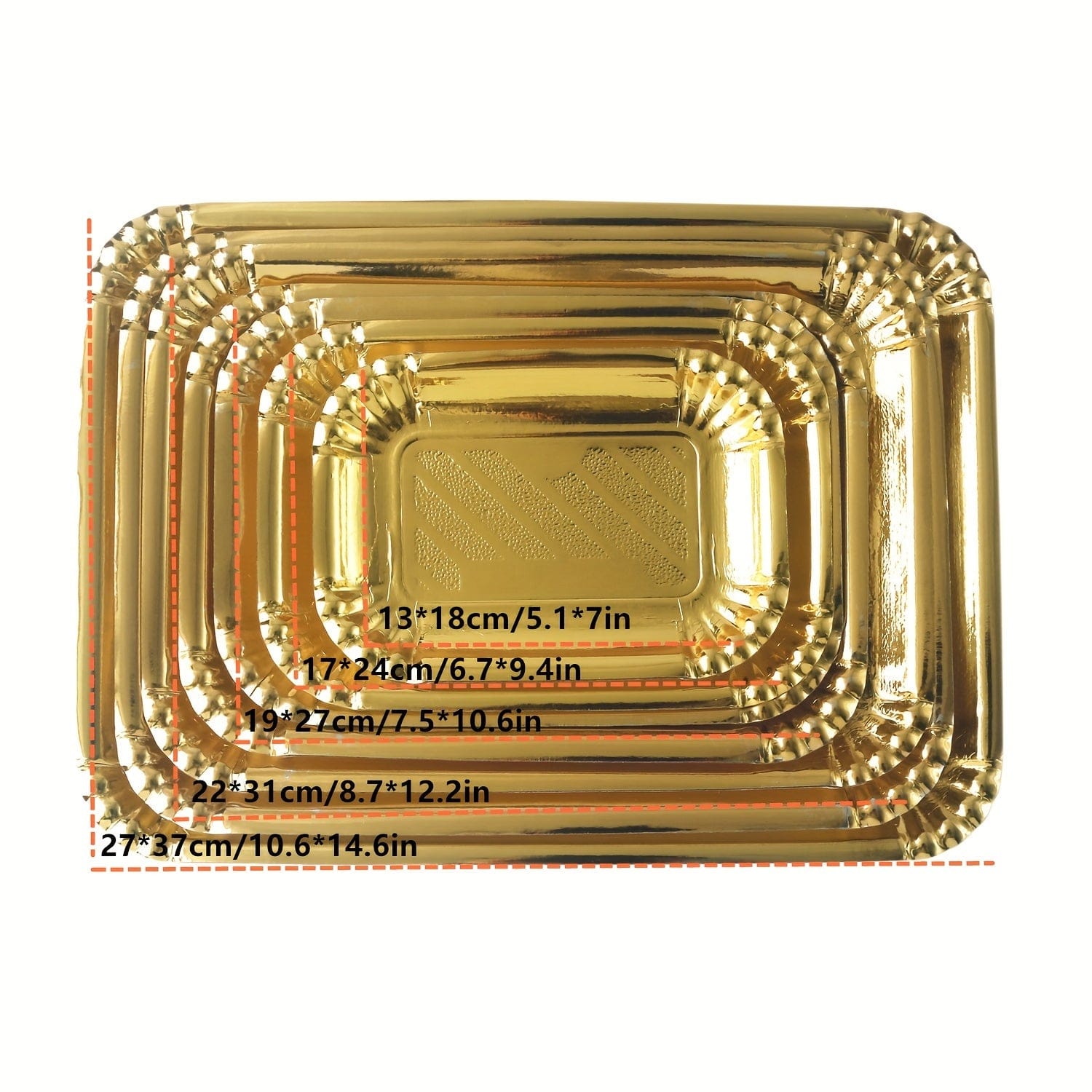 Set med 10 rektangulära guldplattor, engångsplattor i kartong för maträtter, fettsäkra tårtbottor, presentationsplattor för desserter, tårtdekorationer för fester och bröllop 13*18cm