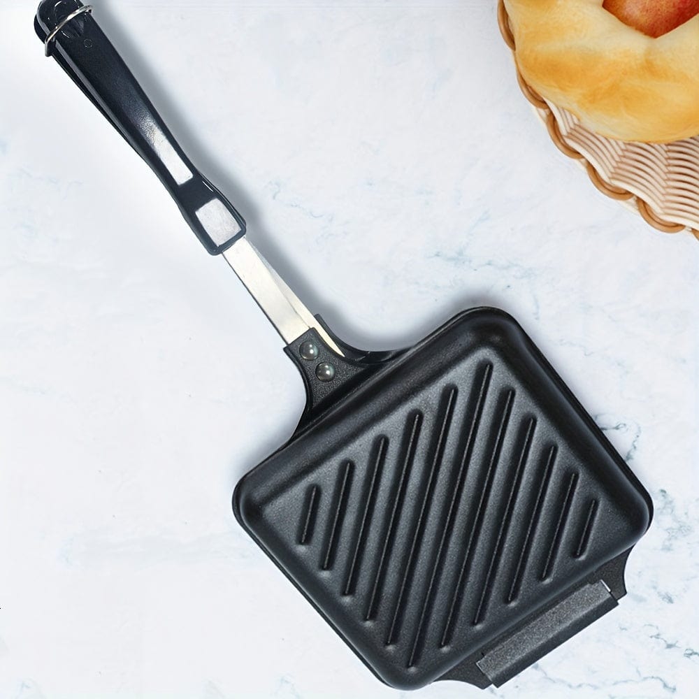 Grill för smörgåsar avtagbar för gas/induktion, non-stick plattor, svart