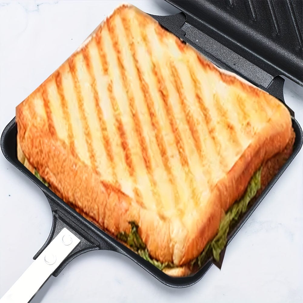 Grill för smörgåsar avtagbar för gas/induktion, non-stick plattor, svart