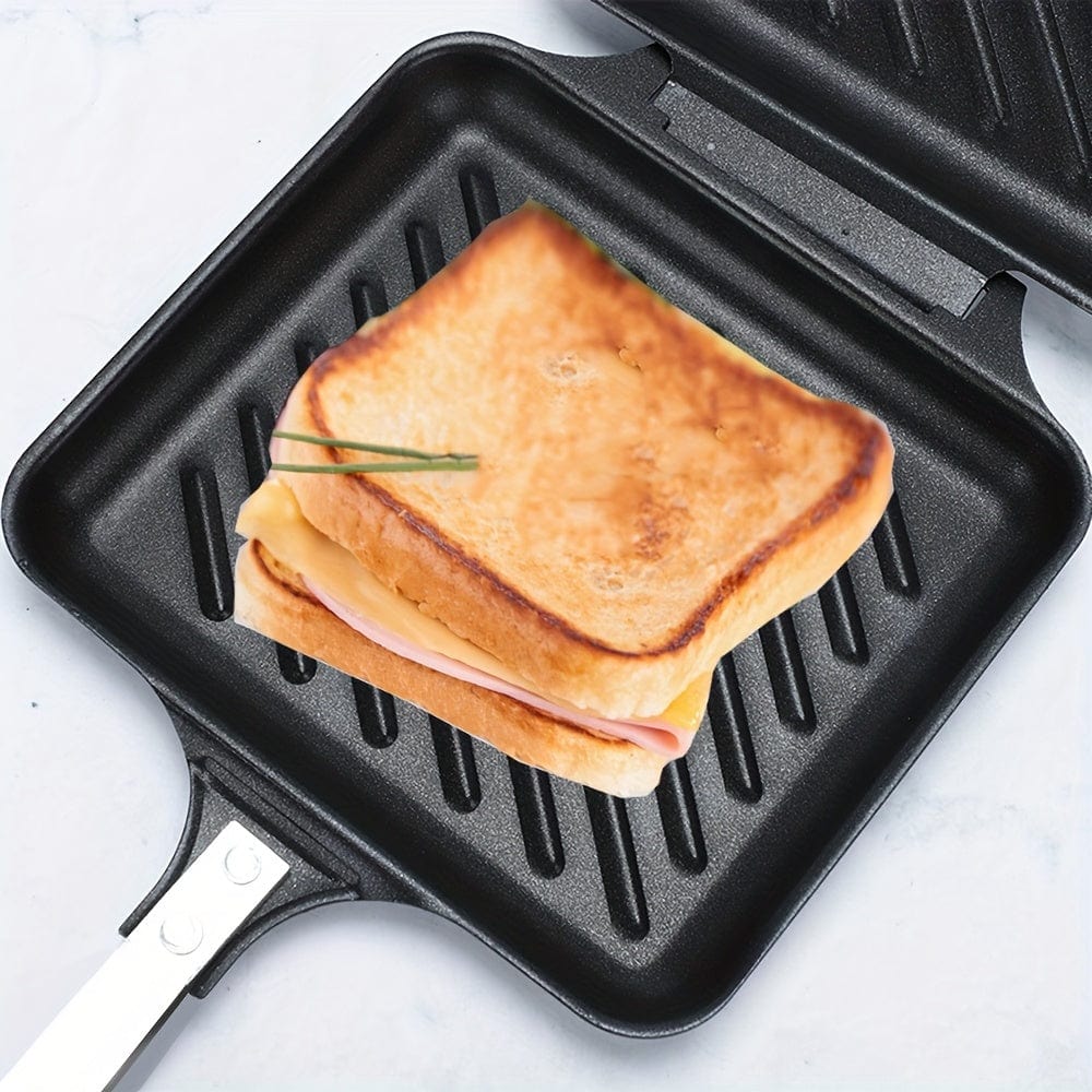 Grill för smörgåsar avtagbar för gas/induktion, non-stick plattor, svart