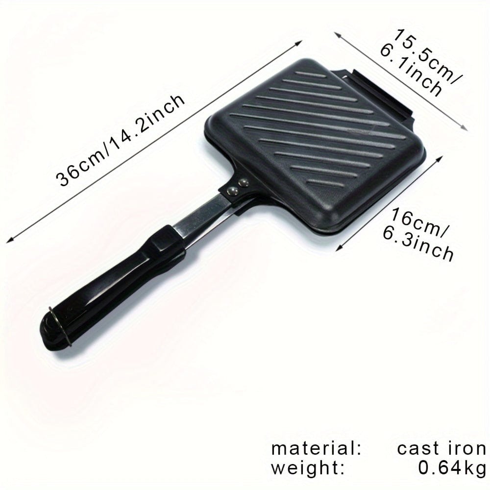Grill för smörgåsar avtagbar för gas/induktion, non-stick plattor, svart