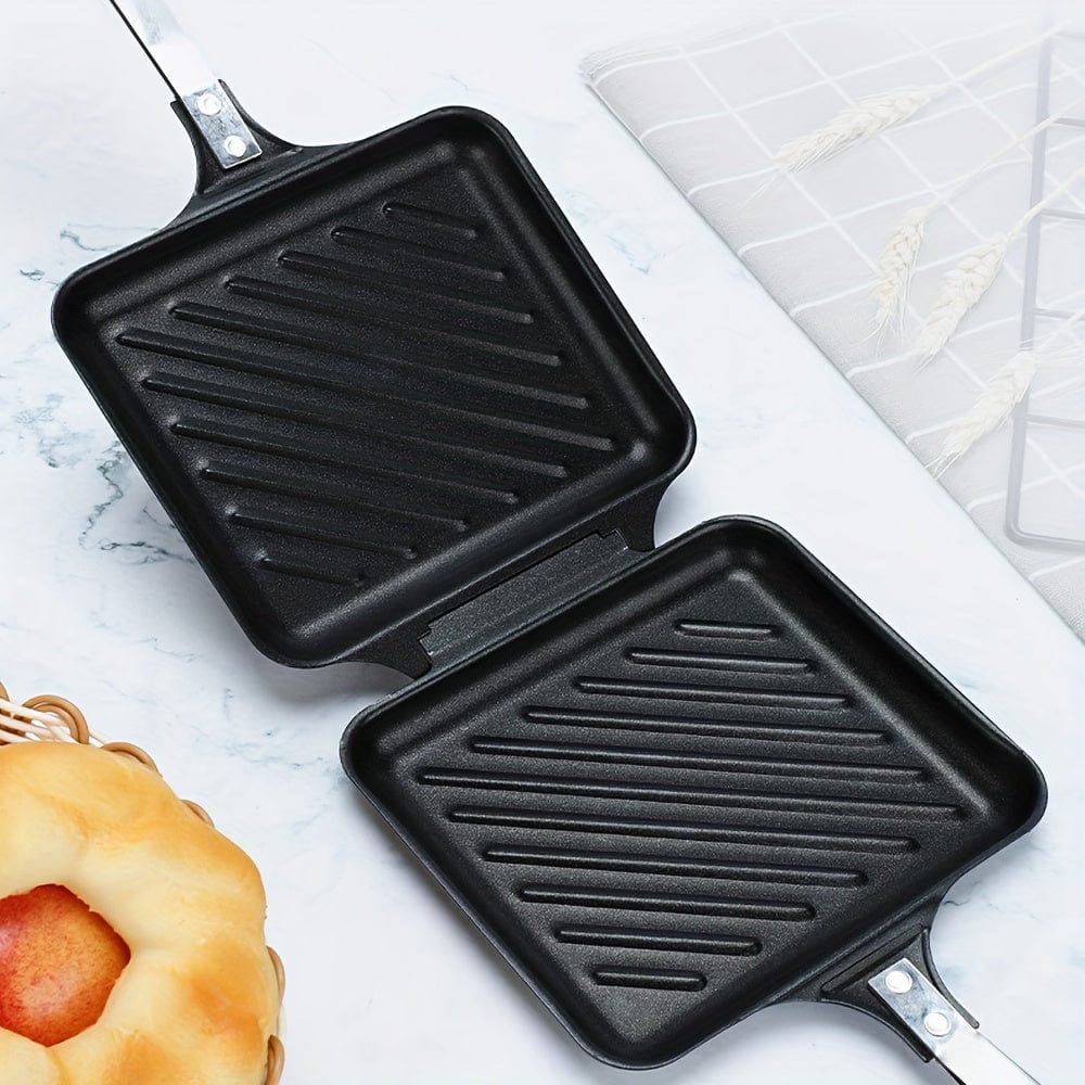 Grill för smörgåsar avtagbar för gas/induktion, non-stick plattor, svart
