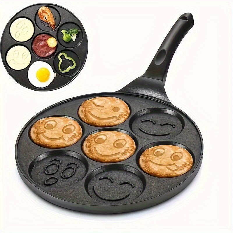 Grill för Mini Pancakes, Stekpanna med 7 Former Eid Al-Adha Mubarak 7-Håls Svart Panna