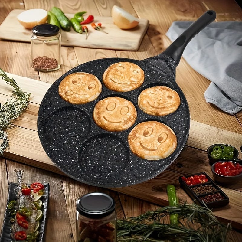 Grill för Mini Pancakes, Stekpanna med 7 Former Eid Al-Adha Mubarak 7-Håls Svart Panna