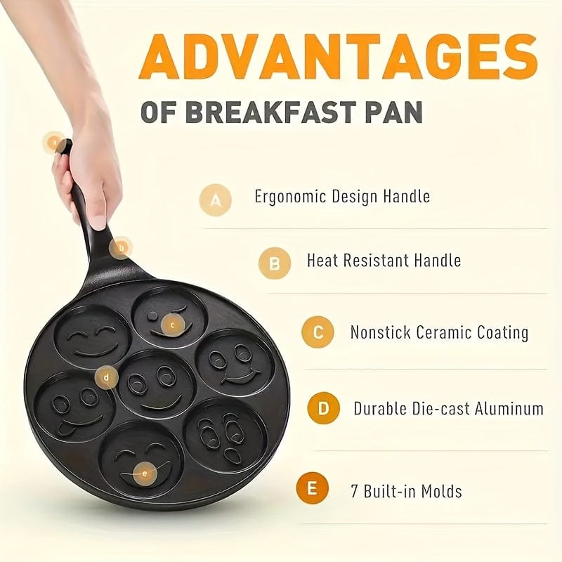 Grill för Mini Pancakes, Stekpanna med 7 Former Eid Al-Adha Mubarak 7-Håls Svart Panna