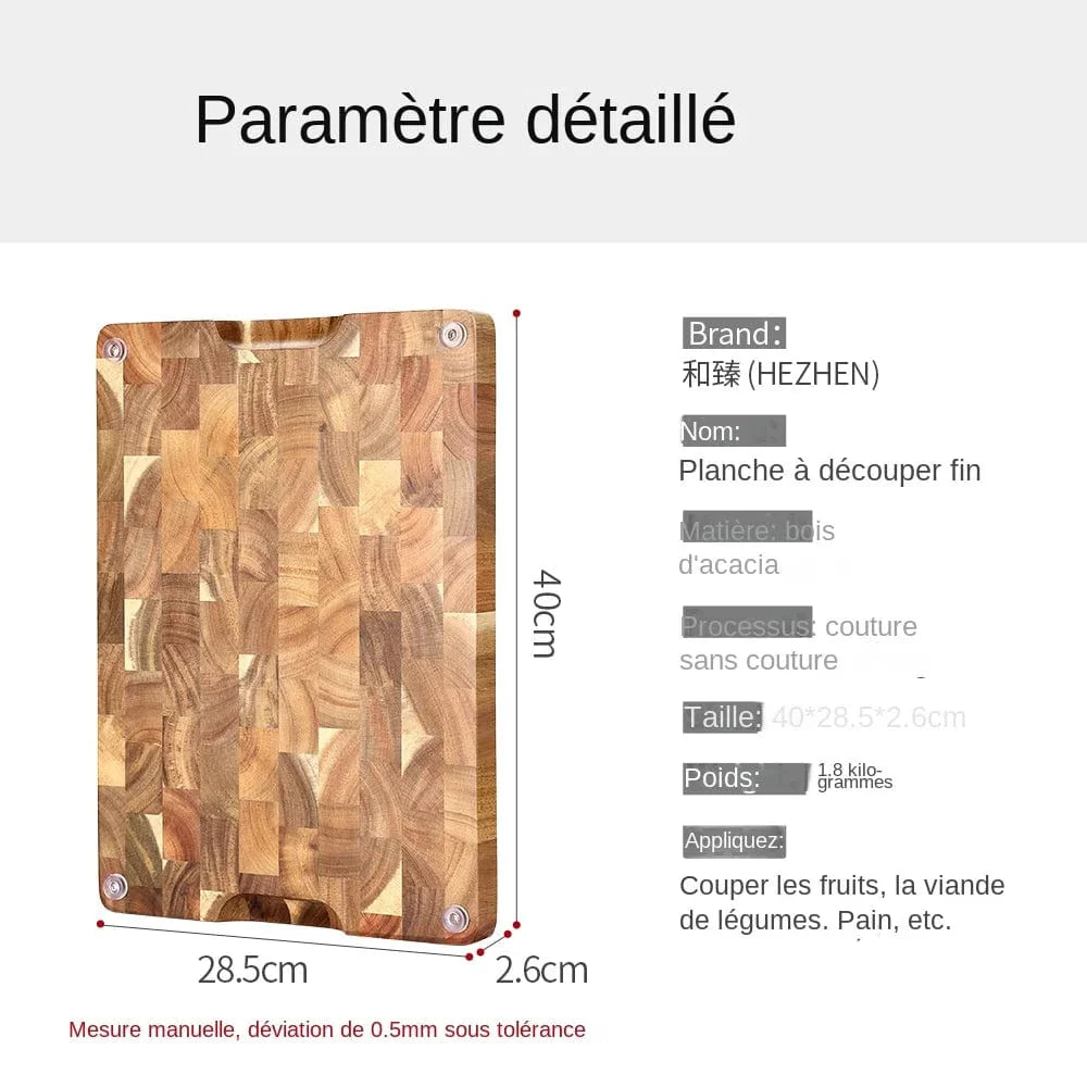 HEZHEN Skärbräda Dubbel-sidig Använder Premium Akacieträ Spikad Skärbräda Dränerar Vatten Och Fukt-resistent Kökstillbehör 400x258x26mm