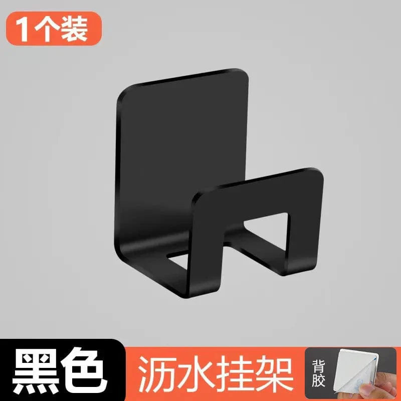 Hållare för svamp med självhäftande rör och torkställ för diskmedel. Rör för dränering av diskho i rostfritt stål. Vägghängda förvaringshyllor med krokar.