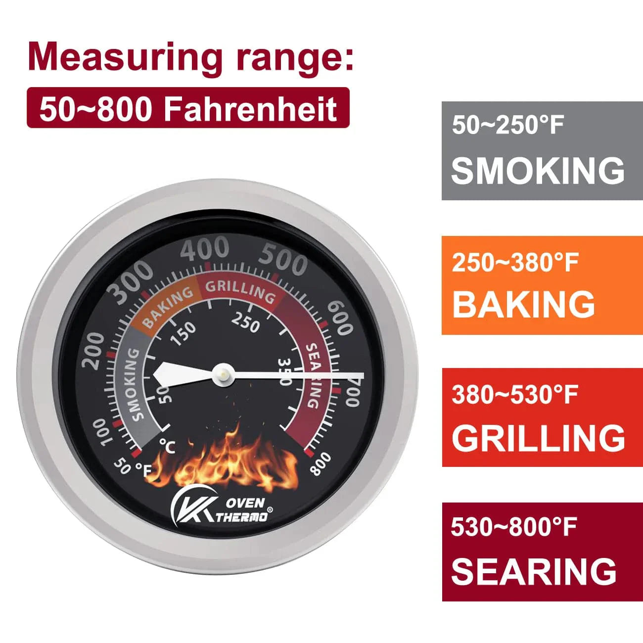 KT THERMO Grilltermometer Barbecue Kolgrill Rökare Temperatursensor Grill Pit Ersättningstermometer för BBQ Köttlagning