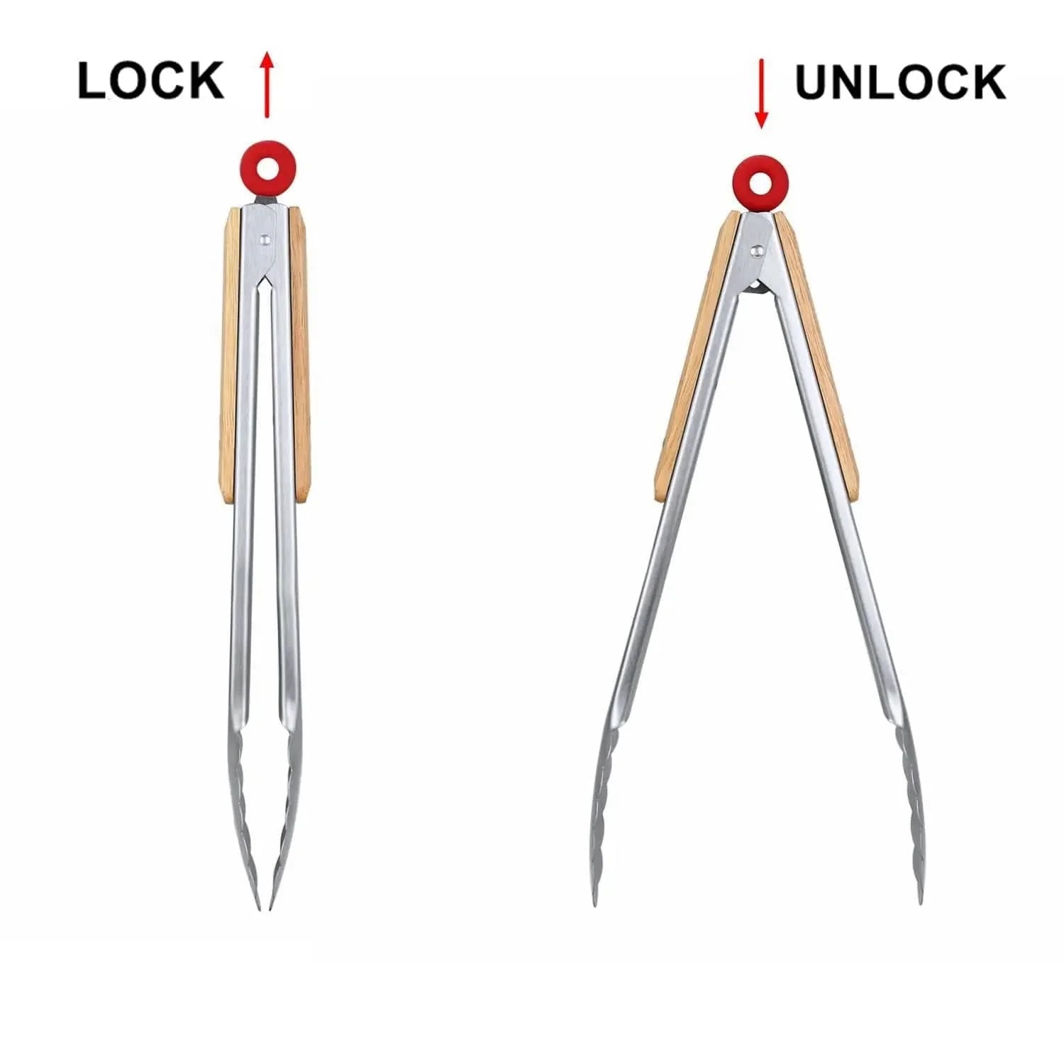 Leeseph rostfria ståltänger 9" och 12", låsande metallmat-tänger med trähandtag, grilltänger för grytor och BBQ