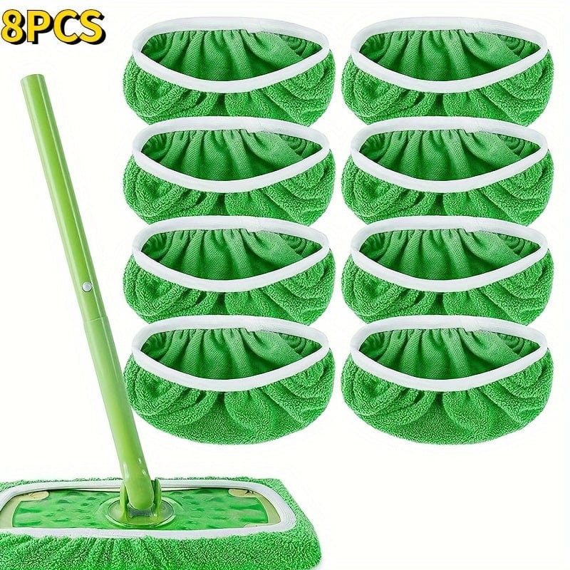 4 st tvättbara dukar för platt mopp - Hög absorptionsförmåga, användning våt och torr, lätt att underhålla Green / 8 st