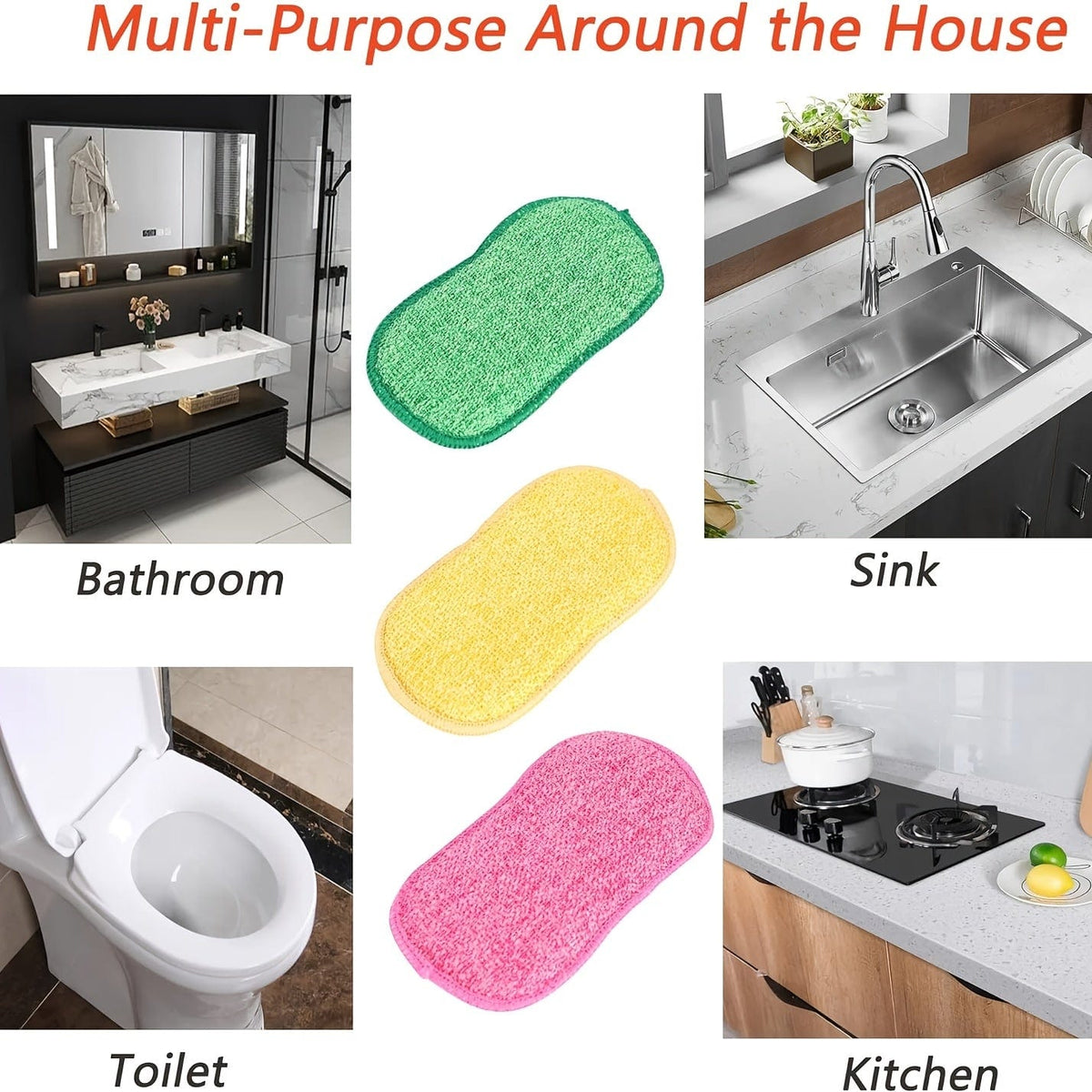 Sats med 10 Färgglada Mikrofiber Svampar för Kök, Lätta att Rengöra Tallrikar, Kastruller och Stekpannor